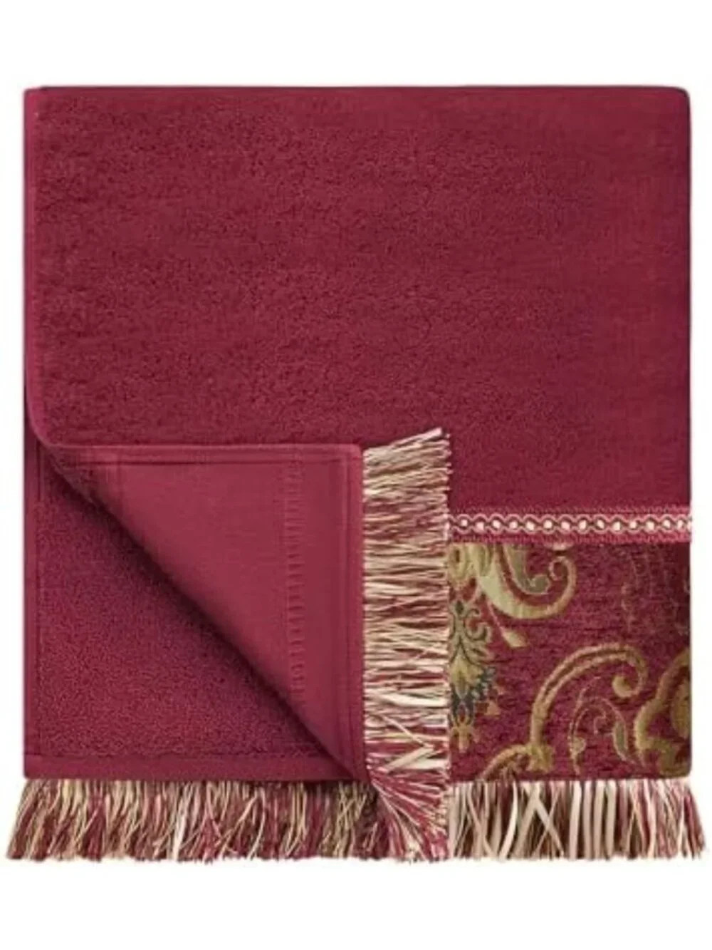 Luxury Cotton Bath Towel Set - 3 Piece Damask Design, Soft & Absorbent, Red